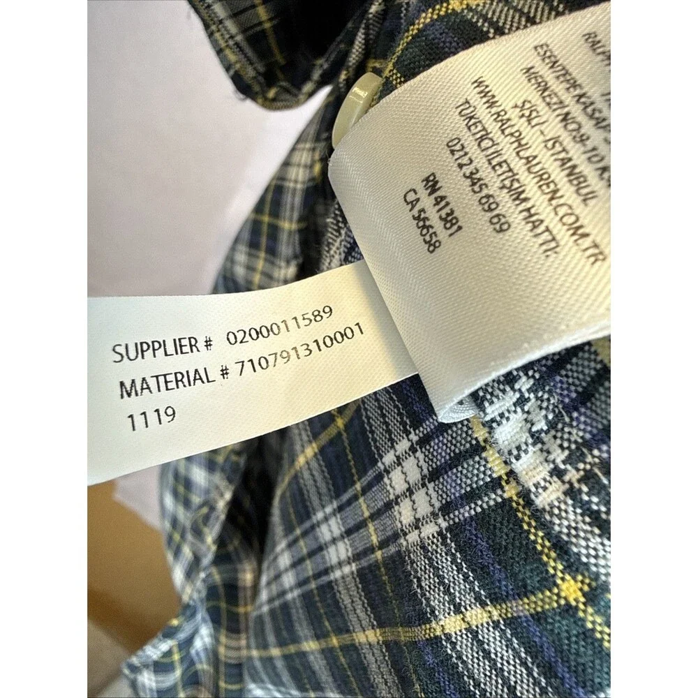 Ralph Lauren Classic Fit Gordon Tartan Plaid Shirt Small S Green Navy Yellow RL